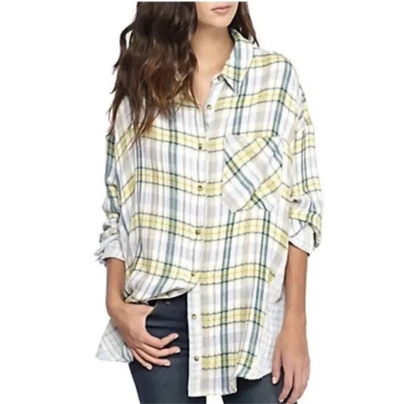Free People 'One of the Guys' Oversized Plaid Button size small - Picture 10 of 10